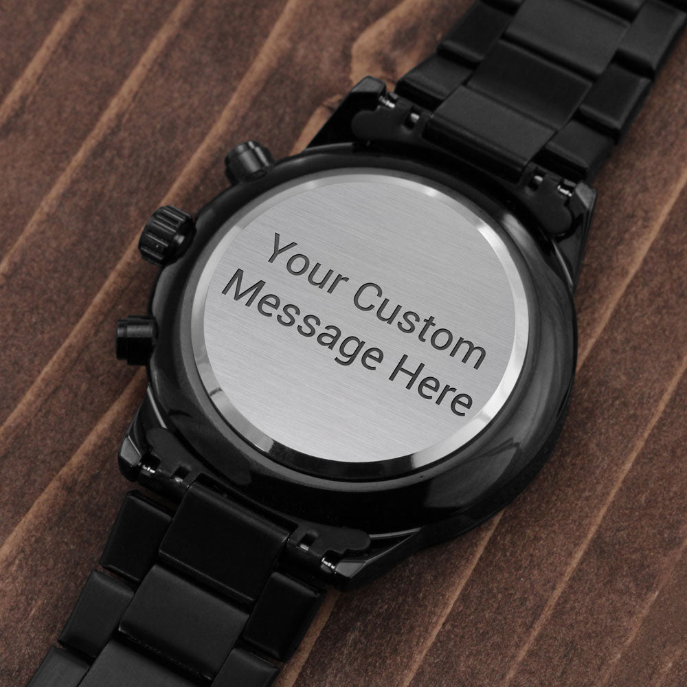 Becoming More Collection — Black Chronograph Watch with Custom Engraving