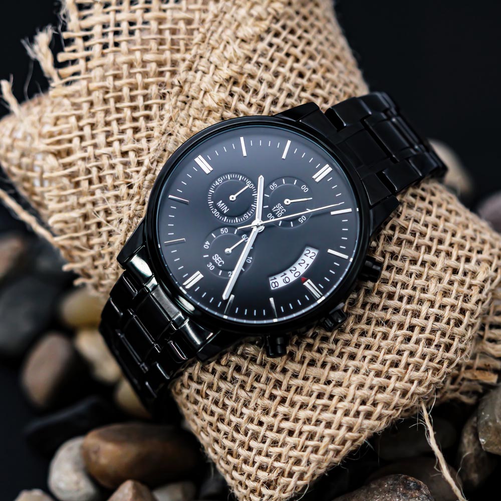 Becoming More Collection — Black Chronograph Watch with Custom Engraving