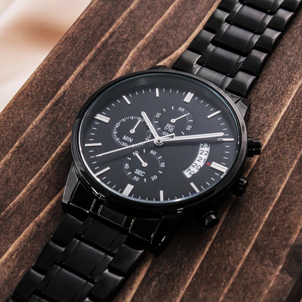 Becoming More Collection — Black Chronograph Watch with Custom Engraving
