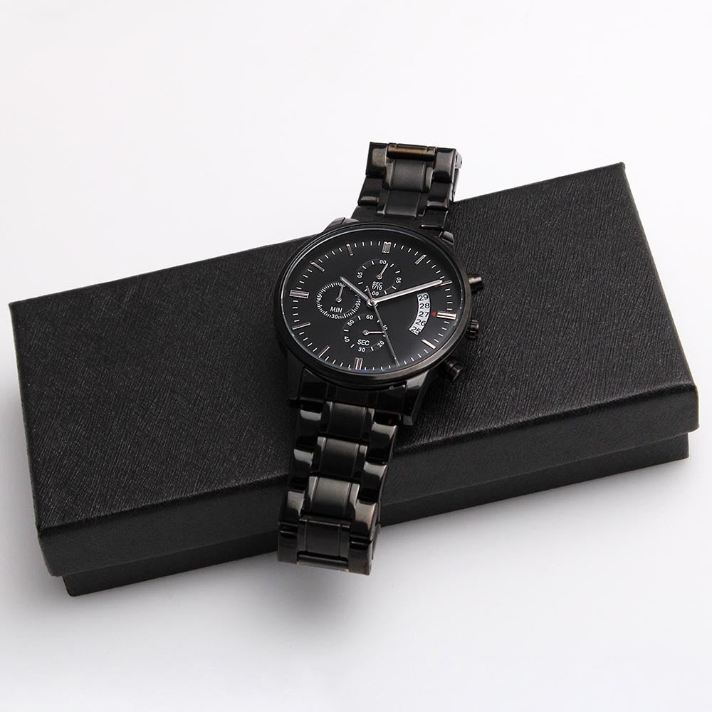Becoming More Collection — Black Chronograph Watch with Custom Engraving