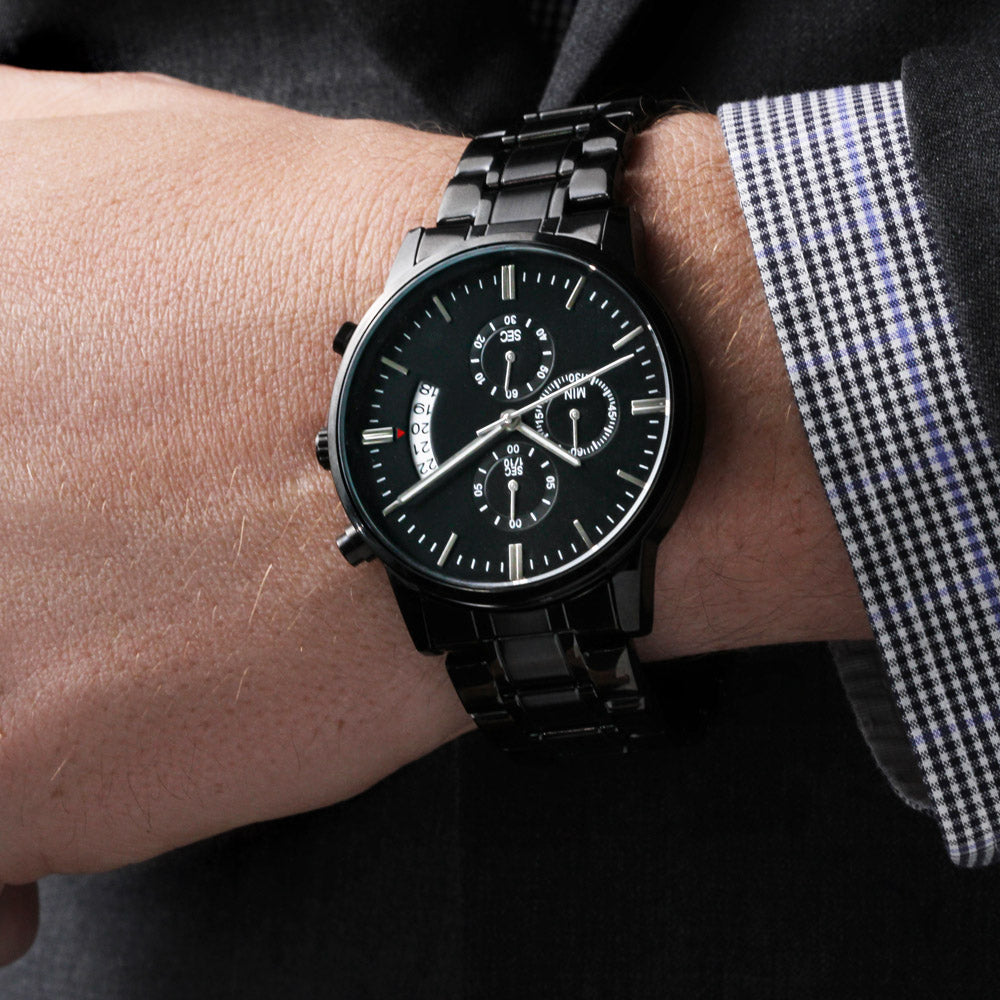 Becoming More Collection — Black Chronograph Watch with Custom Engraving