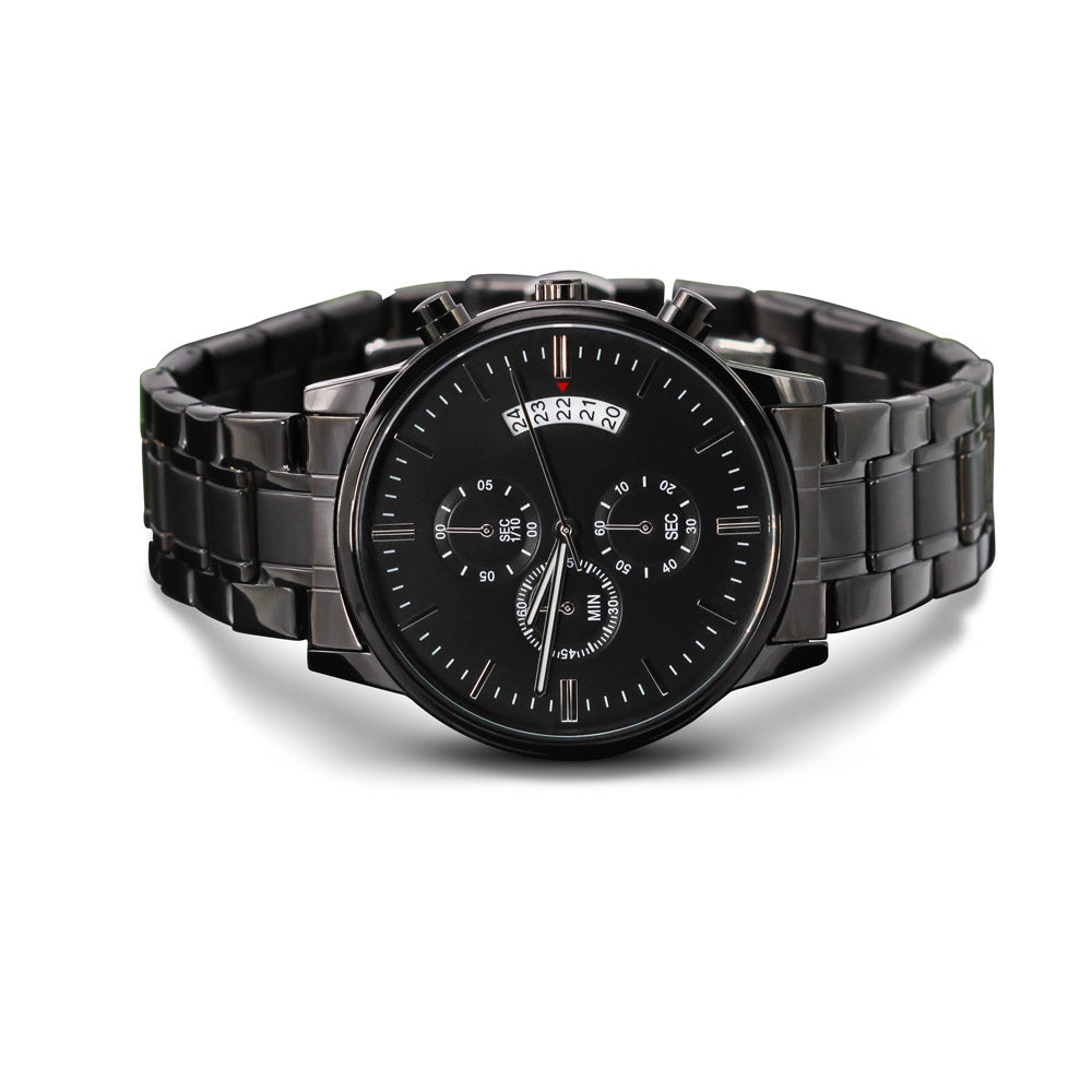 Becoming More Collection — Black Chronograph Watch with Custom Engraving
