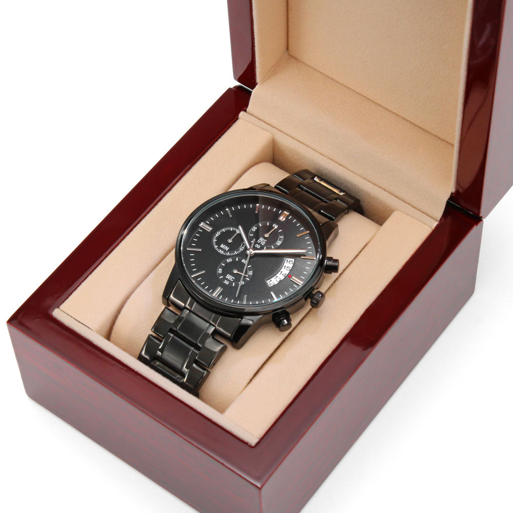 Becoming More Collection — Black Chronograph Watch with Custom Engraving