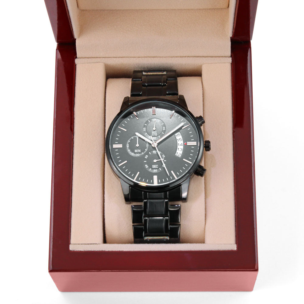 Becoming More Collection — Black Chronograph Watch with Custom Engraving