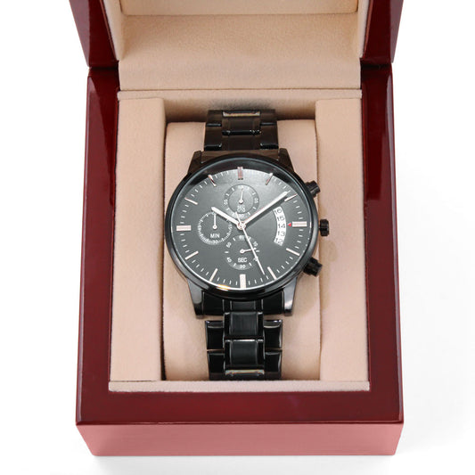 Becoming More Collection — Black Chronograph Watch with Custom Engraving
