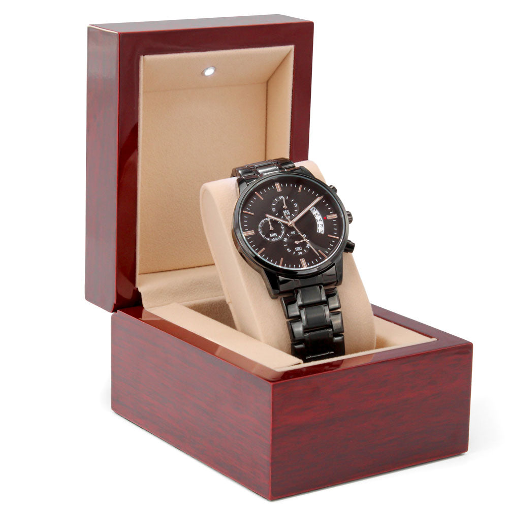 Becoming More Collection — Black Chronograph Watch with Custom Engraving